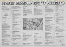 217138 Achterzijde van de gestileerde plattegrond Utrecht / Kenniscentrum van Nederland, met beschrijvingen van de op ...